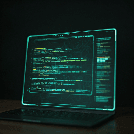 Futuristic cybersecurity interface with green glowing code and data points